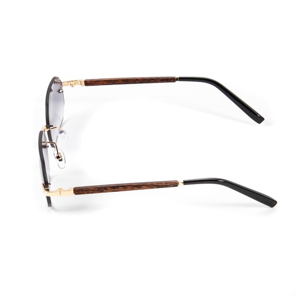 Rimless Gray Tint Gradient Woodgrain Sunglasses - Picture 5 of 5